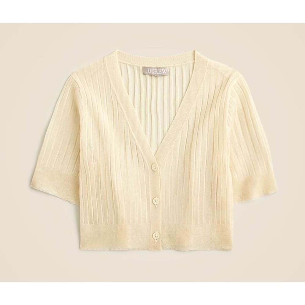 J. Crew Cream Ribbed Short-Sleeve Cardigan
